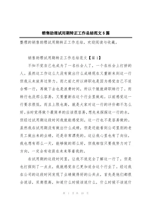 销售助理试用期转正工作总结范文5篇