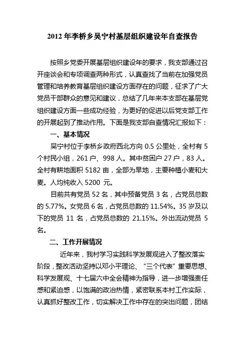 2012年李桥乡吴宁村基层组织建设年自查报告