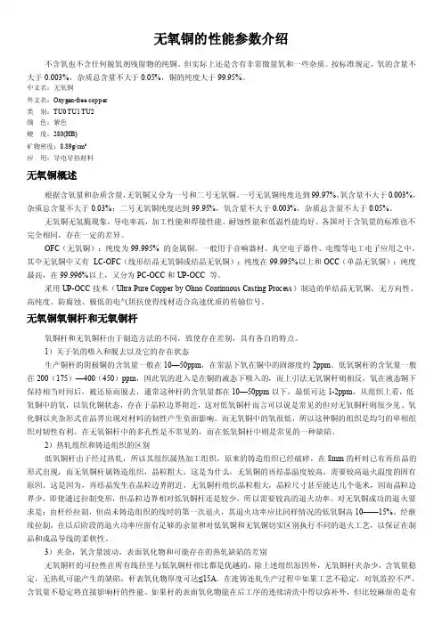 无氧铜的性能参数介绍