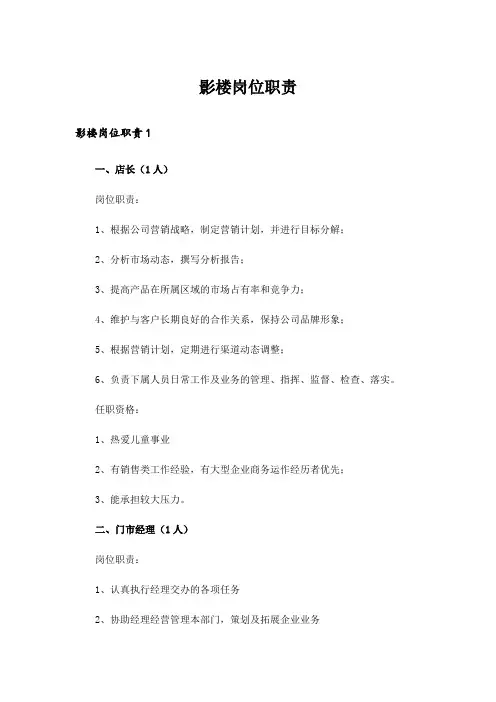 影楼岗位职责
