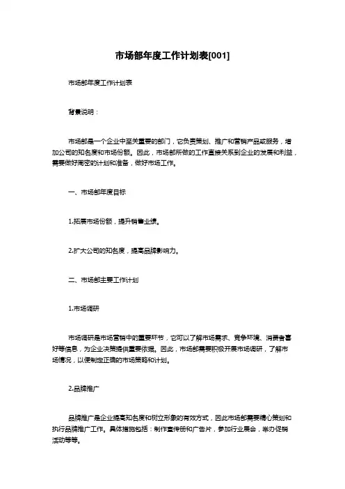 市场部年度工作计划表[001]
