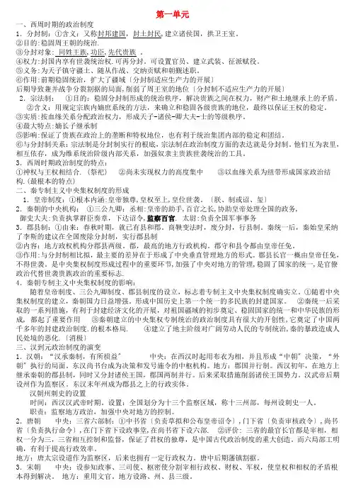 高中历史 复习提纲(1-3)素材 新人教版必修1