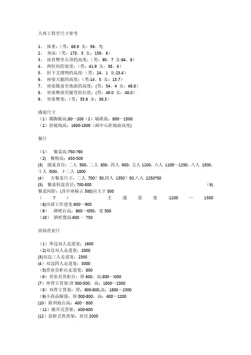 人体工程学尺寸参考