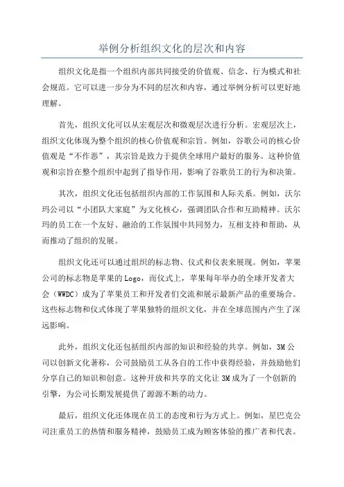 举例分析组织文化的层次和内容