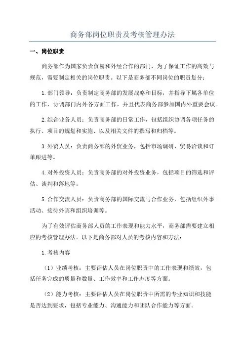 商务部岗位职责及考核管理办法