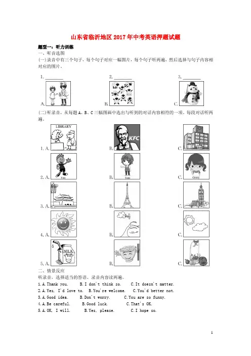 山东省临沂地区2017年中考英语押题试题