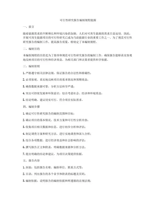 可行性研究报告编制规程能源