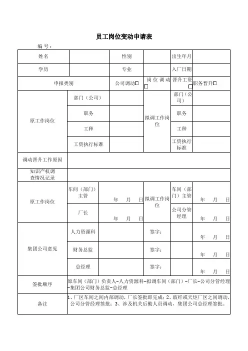 员工岗位变动申请表