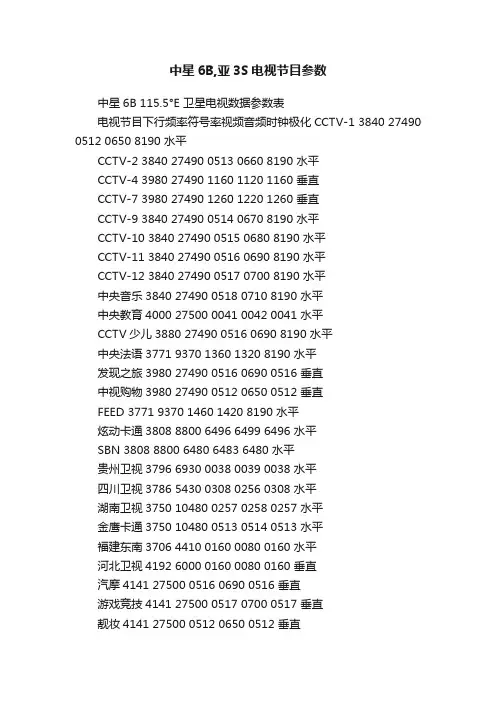 中星6B,亚3S电视节目参数