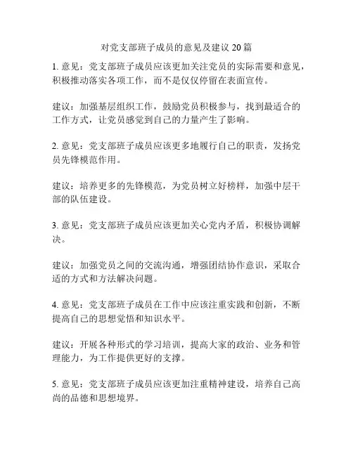 对党支部班子成员的意见及建议20篇