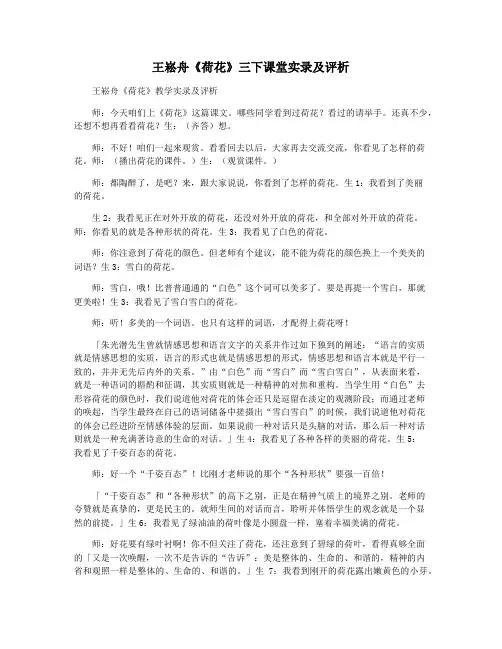 王崧舟《荷花》三下课堂实录及评析