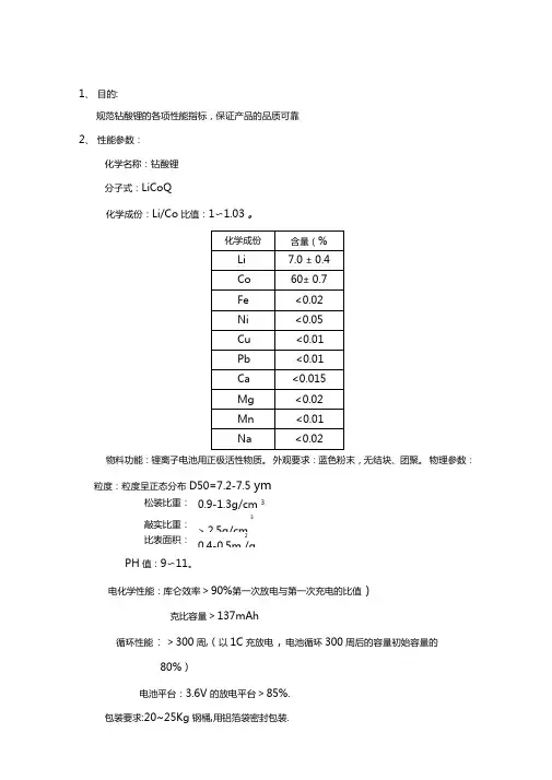 化工材料规格书