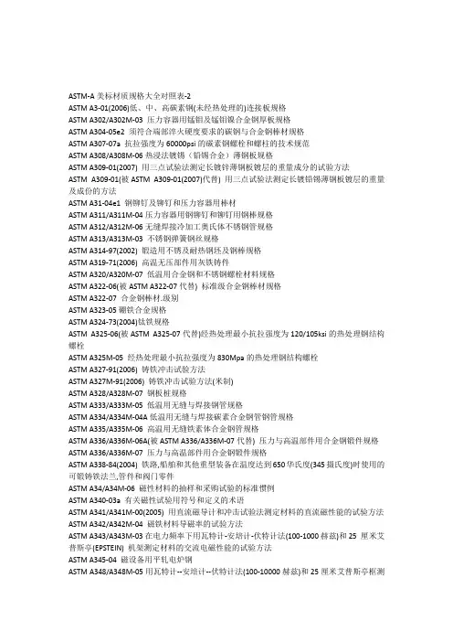 ASTMA美标材质规格大全对照表2