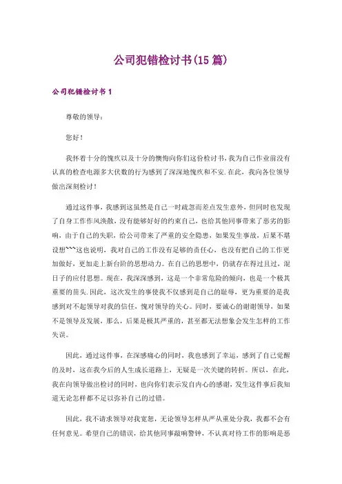 公司犯错检讨书(15篇)