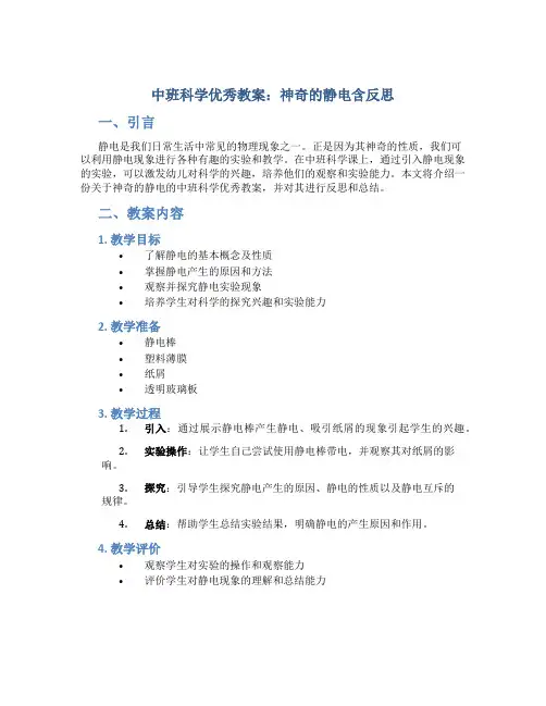 中班科学优秀教案：神奇的静电含反思