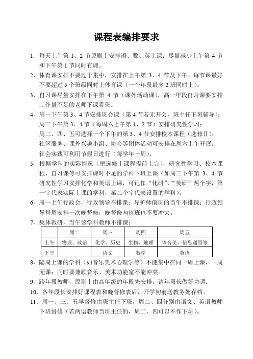 课程表安排要求