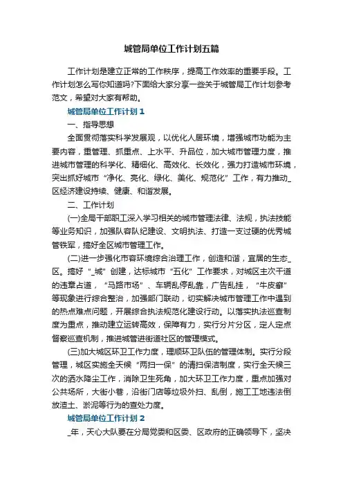 城管局单位工作计划五篇