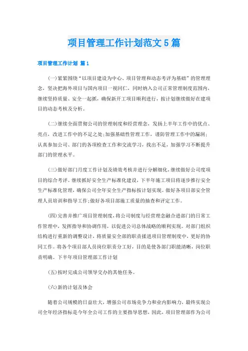 项目管理工作计划范文5篇