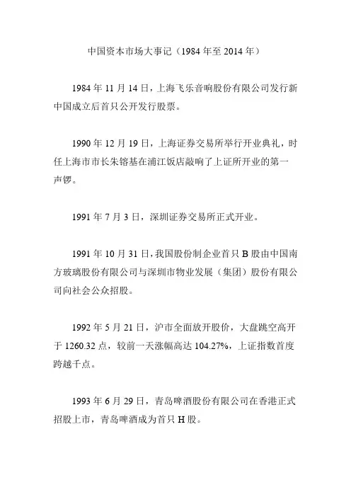 中国资本市场大事记(1984年至2014年)