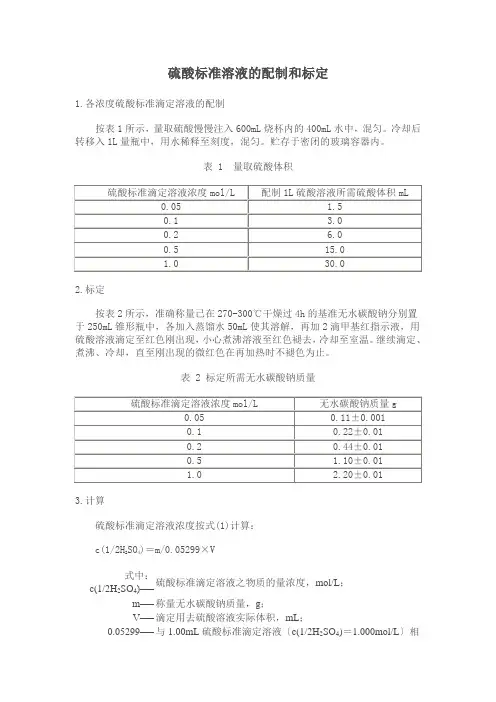 硫酸标准溶液的配制和标定