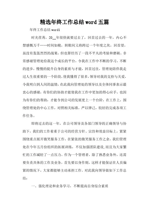 精选年终工作总结word五篇