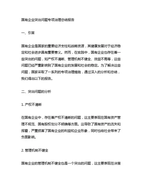 国有企业 突出问题专项治理 总结报告
