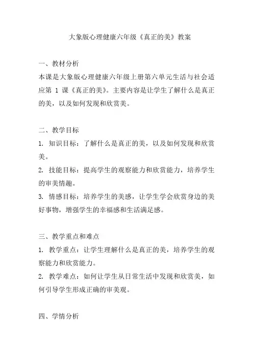 大象版心理健康六年级《真正的美》教案