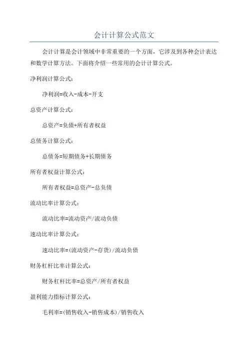 会计计算公式范文