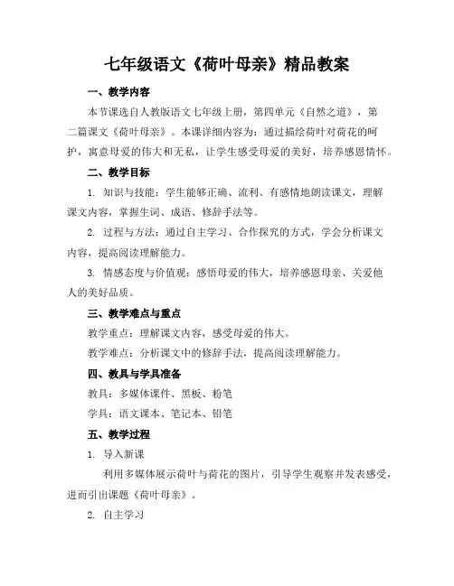 七年级语文《荷叶母亲》精品教案