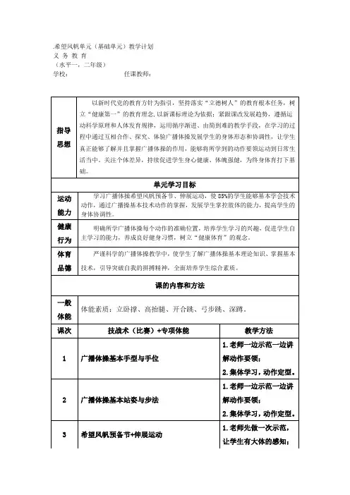 希望风帆(教案)体育二年级下册