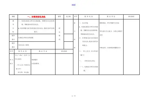 八年级政治上册 文明交往礼为先复习教案 鲁教版