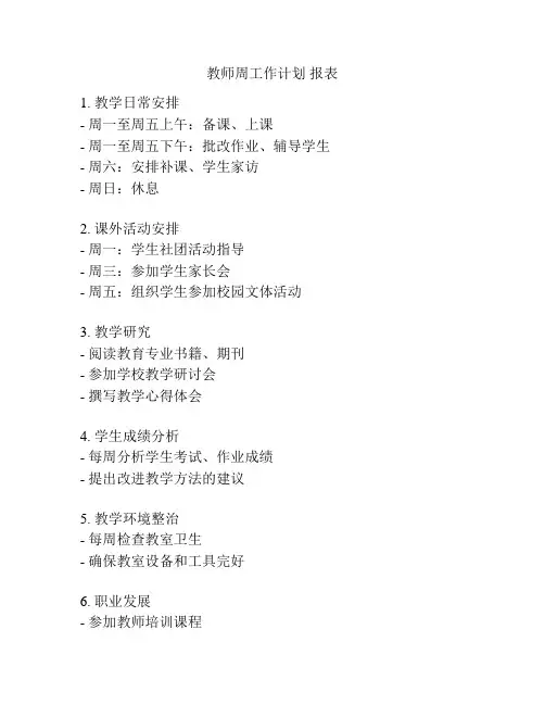 教师周工作计划 报表