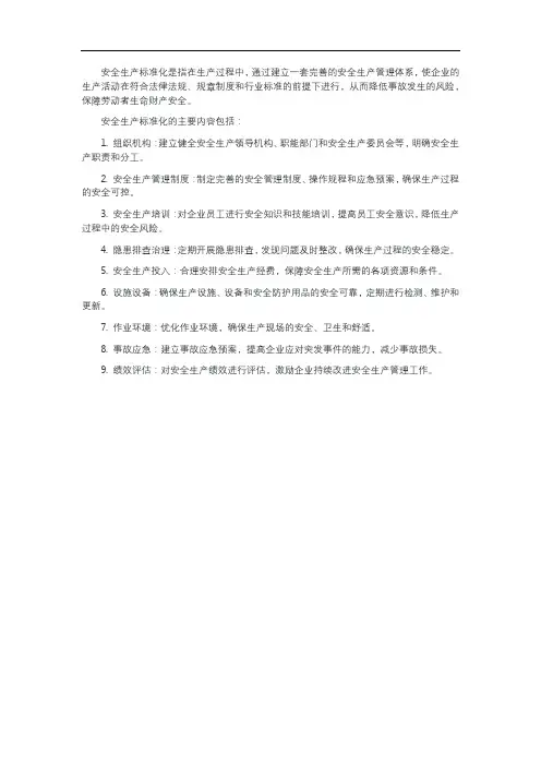 安全生产 标准化