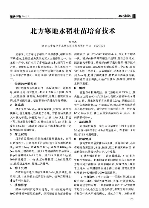 北方寒地水稻壮苗培育技术