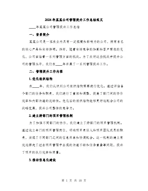 2024年某某公司管理提升工作总结范文(三篇)
