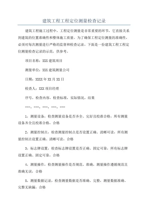 建筑工程工程定位测量检查记录