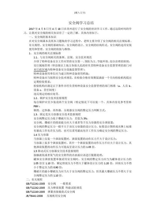 安全阀学习工作总结