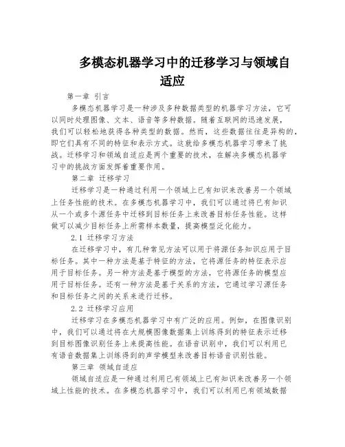多模态机器学习中的迁移学习与领域自适应