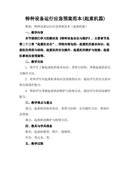 特种设备运行应急预案范本(起重机篇)