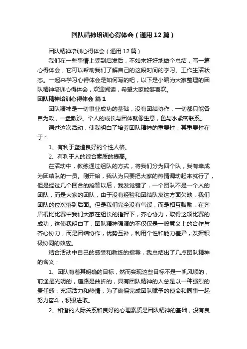 团队精神培训心得体会（通用12篇）