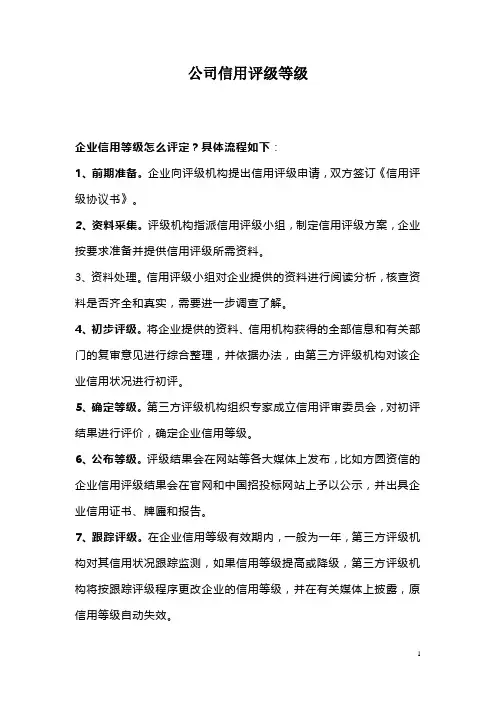 公司信用评级等级