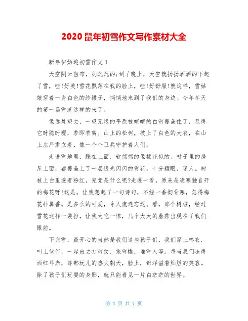 2020鼠年初雪作文写作素材大全