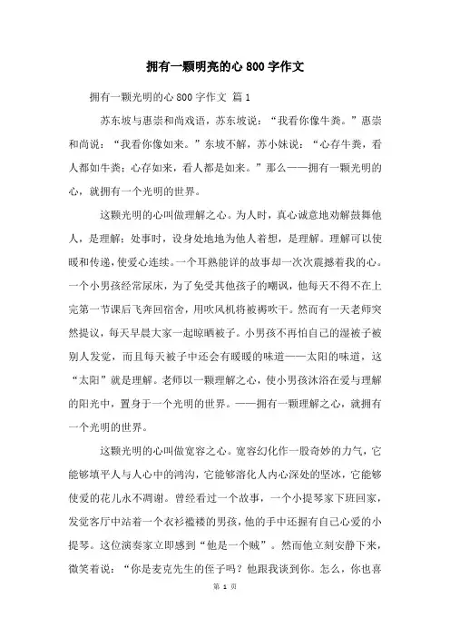 拥有一颗明亮的心800字作文