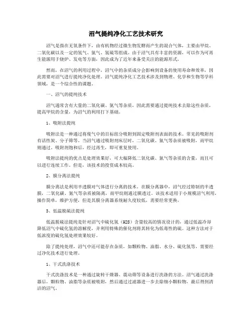 沼气提纯净化工艺技术研究