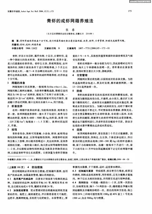 青虾的成虾网箱养殖法