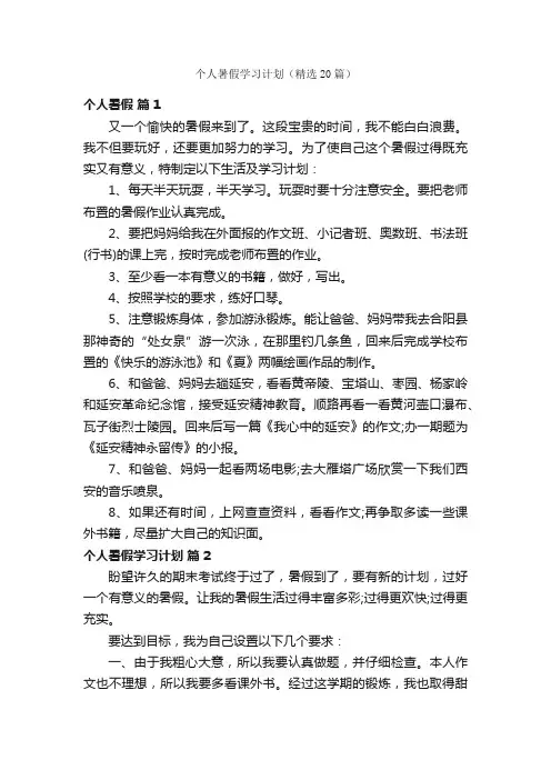 个人暑假学习计划（精选20篇）