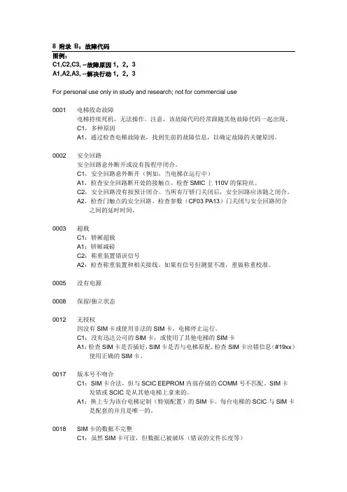 迅达电梯3300故障代码