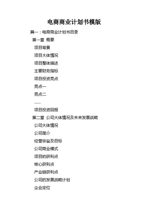 电商商业计划书模版