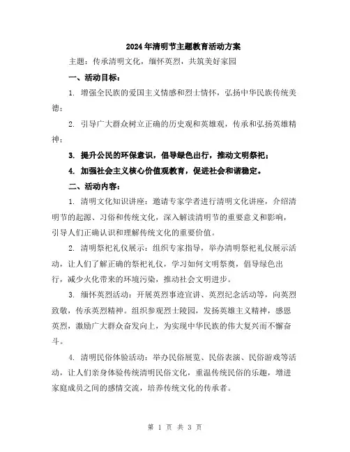 2024年清明节主题教育活动方案
