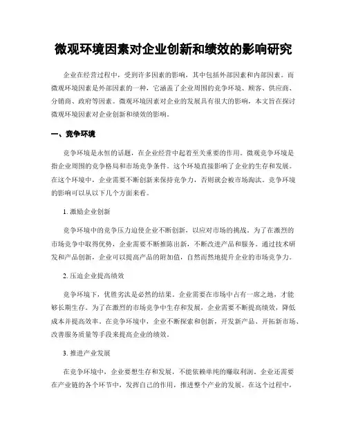 微观环境因素对企业创新和绩效的影响研究